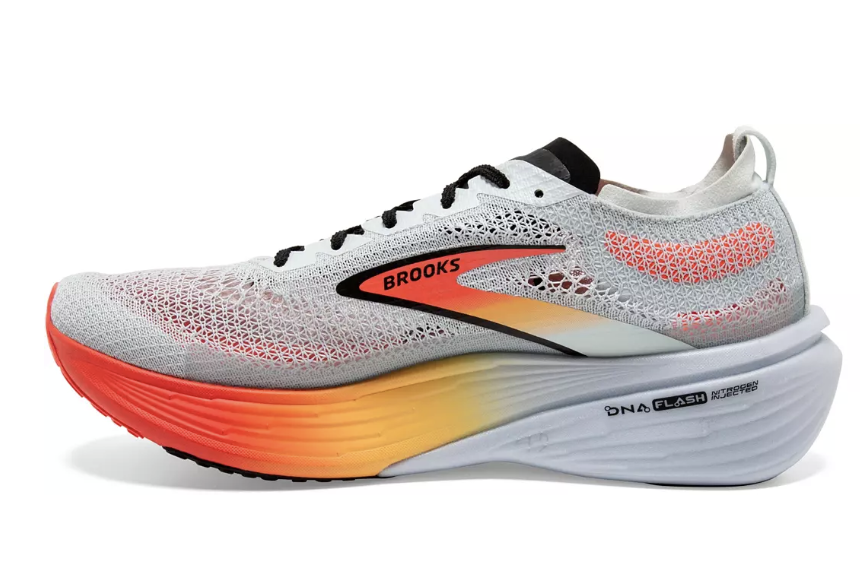 Brooks Hyperion Elite racing shoe in Illusion Blue/Orange, side view