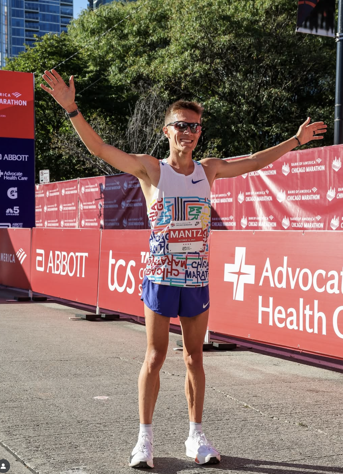 Conner Mantz after the Chicago Marathon, setting the American Record of 2:04:43.